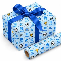 Inpakpapier Voetbal Blauw - Gepersonaliseerd met Naam – foto 3 van 3
