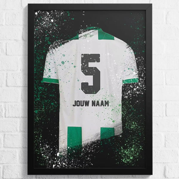 Groen Wit Voetbalposter - Gepersonaliseerd met naam en nummer – gepersonaliseerd voetbalcadeau