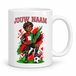 Voetbalmok met voetballer - Gepersonaliseerd met naam en nummer – gepersonaliseerd voetbalcadeau