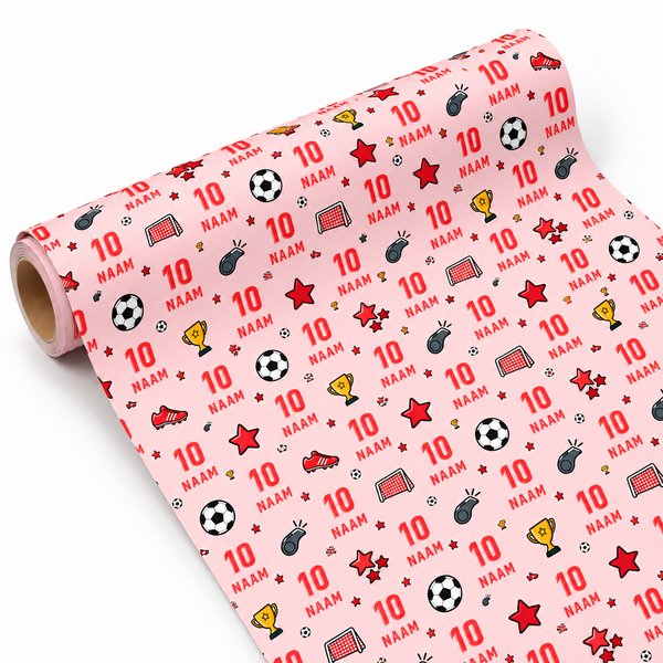 Inpakpapier Voetbal Rood - Gepersonaliseerd met Naam – gepersonaliseerd voetbalcadeau