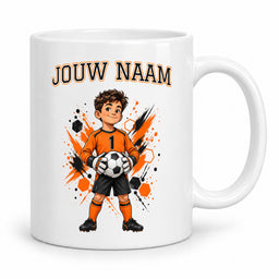 Voetbalmok met voetballer - Gepersonaliseerd met naam en nummer – gepersonaliseerd voetbalcadeau