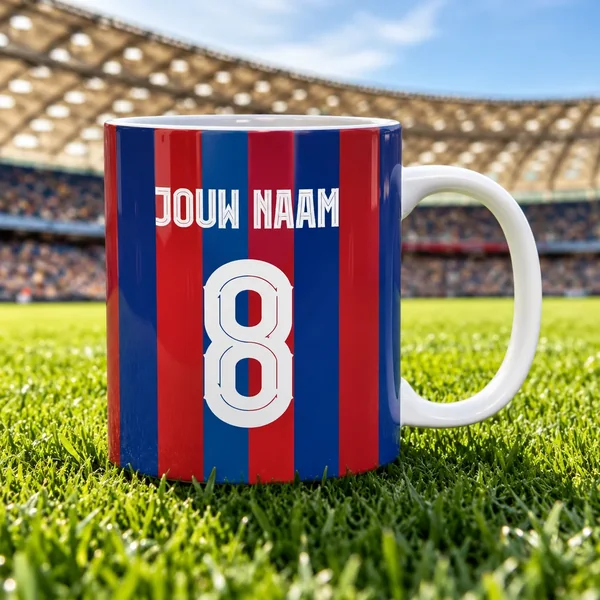 Barcelona Voetbalmok Gepersonaliseerd met naam en nummer – gepersonaliseerd voetbalcadeau