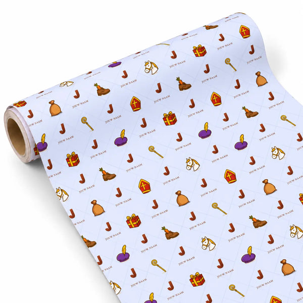 Inpakpapier Sinterklaas Blauw - Gepersonaliseerd met Naam – gepersonaliseerd voetbalcadeau