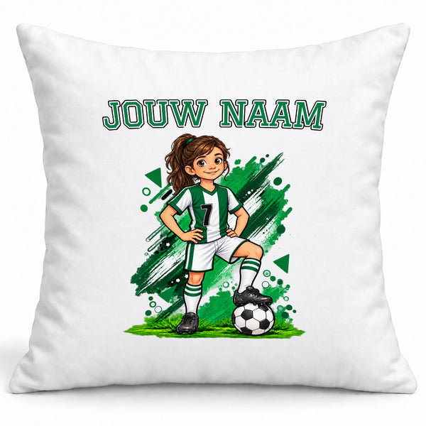Groen Wit Voetbal Kussen - Gepersonaliseerd met naam en nummer – gepersonaliseerd voetbalcadeau
