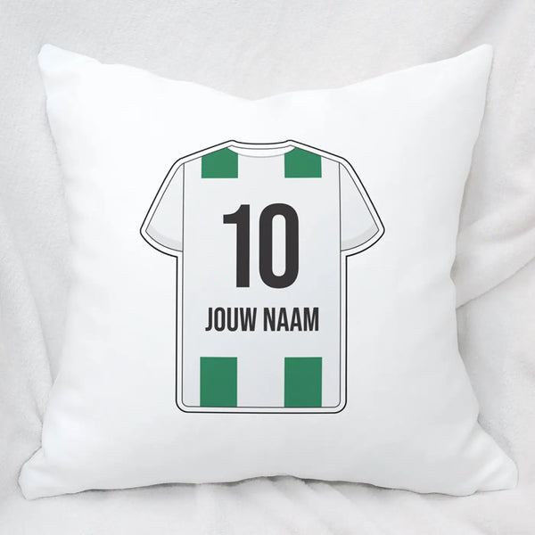 Groen Wit Voetbal Kussen - Gepersonaliseerd met naam en nummer – gepersonaliseerd voetbalcadeau