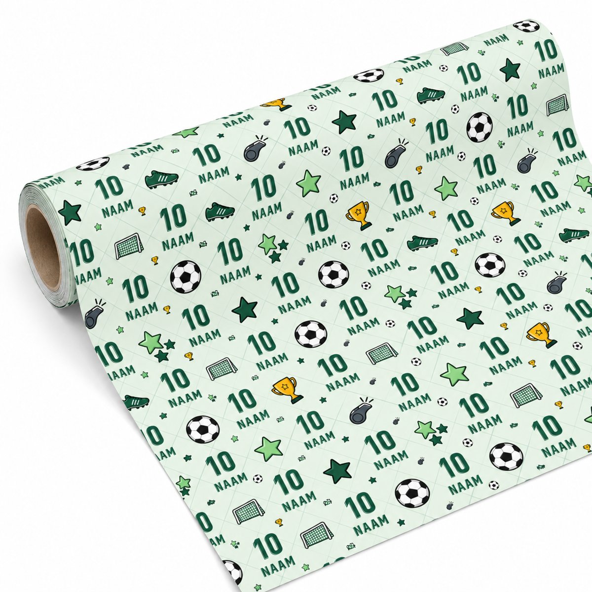 Inpakpapier Voetbal Groen - Gepersonaliseerd met Naam – gepersonaliseerd voetbalcadeau