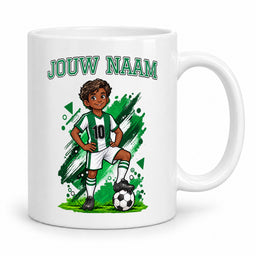 Voetbalmok met voetballer - Gepersonaliseerd met naam en nummer – foto 2 van 4