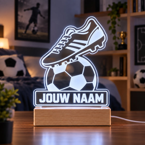 Voetbal LED Lamp met Naam - Voetbalschoen met bal – gepersonaliseerd voetbalcadeau