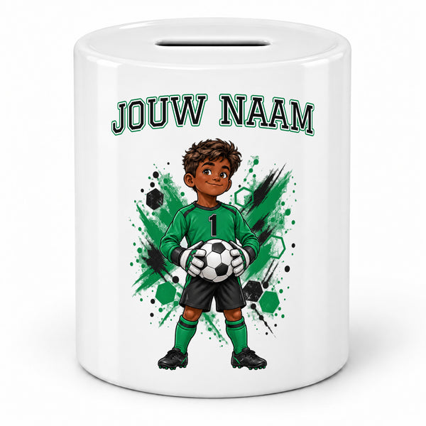 Groen Wit Voetbal Spaarpot - Gepersonaliseerd met naam en nummer – gepersonaliseerd voetbalcadeau