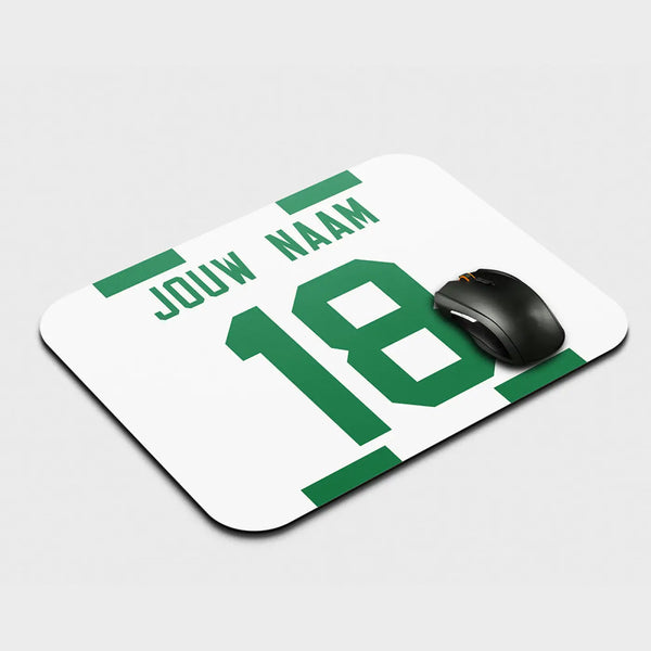 Groen Wit Voetbal muismat - Gepersonaliseerd met naam en nummer – gepersonaliseerd voetbalcadeau