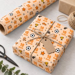Inpakpapier Voetbal  Oranje - Gepersonaliseerd met Naam – foto 2 van 3