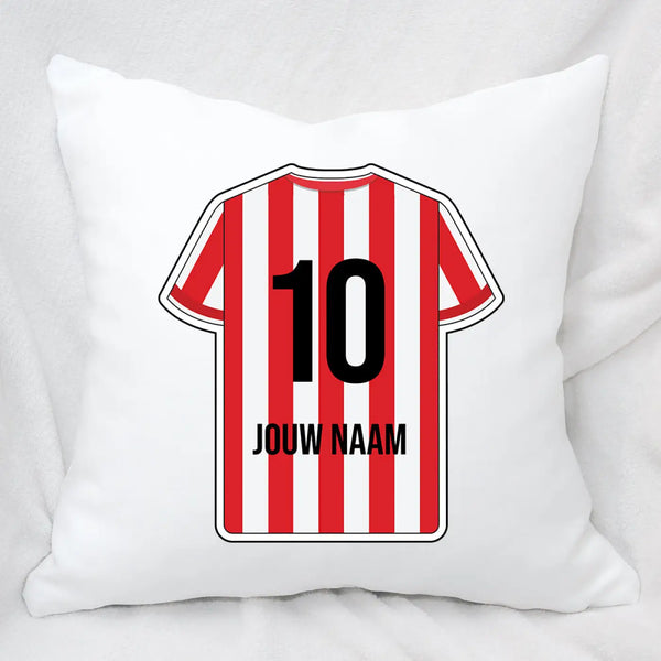 Rood gestreept Voetbal Kussen - Gepersonaliseerd met naam en nummer – gepersonaliseerd voetbalcadeau