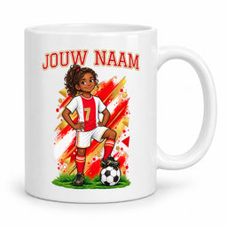 Voetbalmok met voetballer - Gepersonaliseerd met naam en nummer – gepersonaliseerd voetbalcadeau