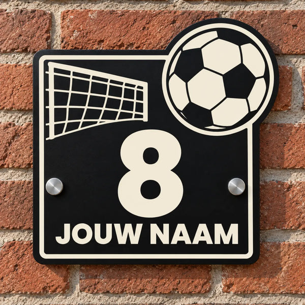 Naambordje Voordeur - Voetbal met doel – gepersonaliseerd voetbalcadeau