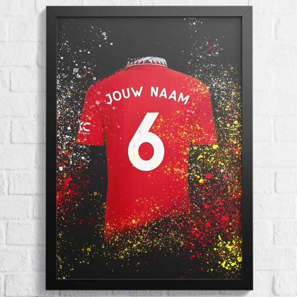United Voetbalposter - Gepersonaliseerd met naam en nummer – gepersonaliseerd voetbalcadeau