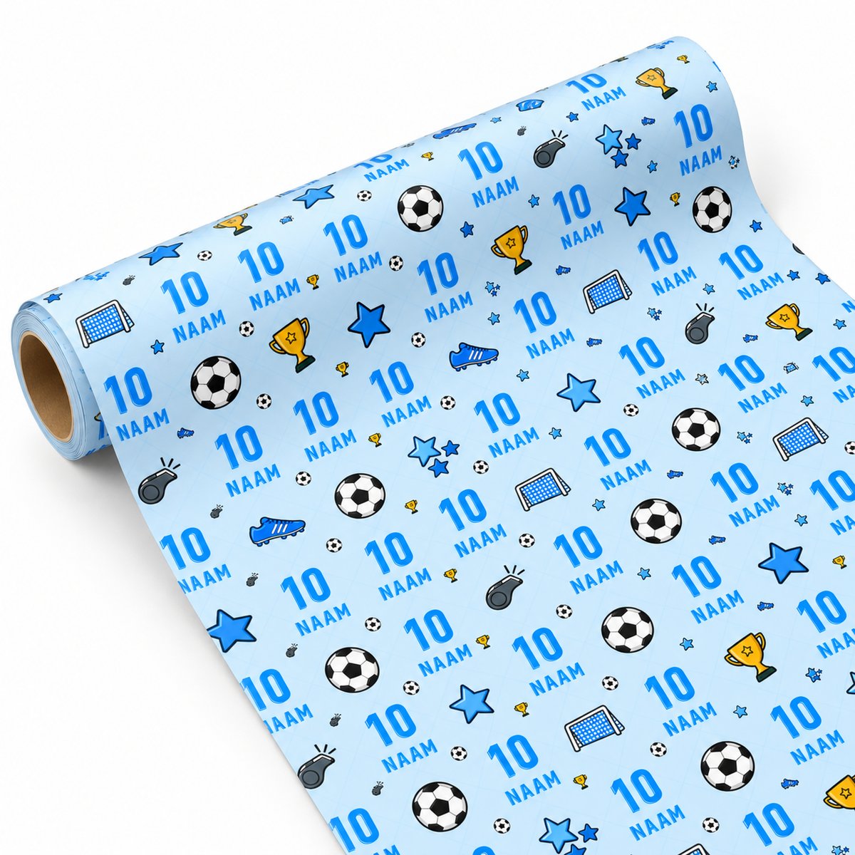 Inpakpapier Voetbal Blauw - Gepersonaliseerd met Naam – gepersonaliseerd voetbalcadeau