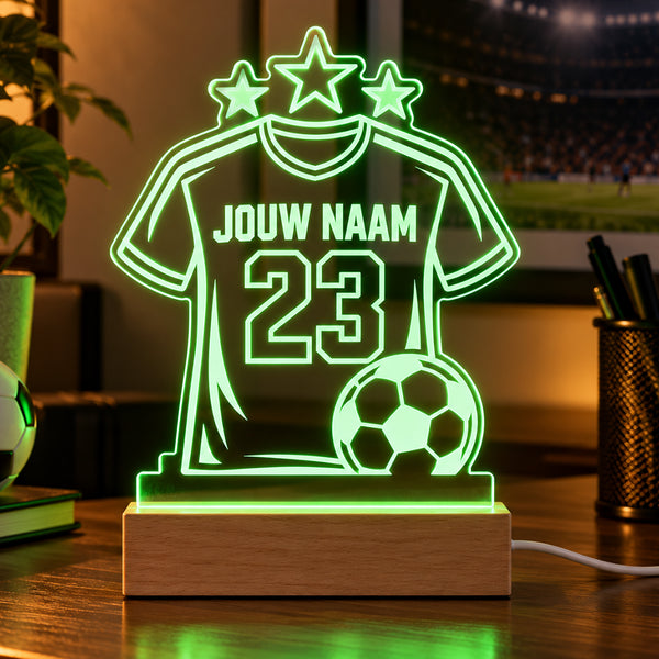 Voetbal LED Lamp met Naam - Shirt met sterren – gepersonaliseerd voetbalcadeau