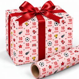 Inpakpapier Voetbal  Rood - Gepersonaliseerd met Naam – foto 3 van 3
