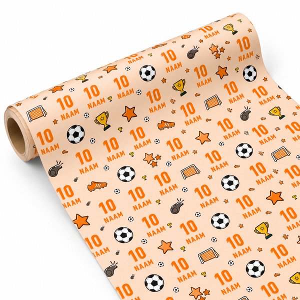 Inpakpapier Voetbal Oranje - Gepersonaliseerd met Naam – gepersonaliseerd voetbalcadeau
