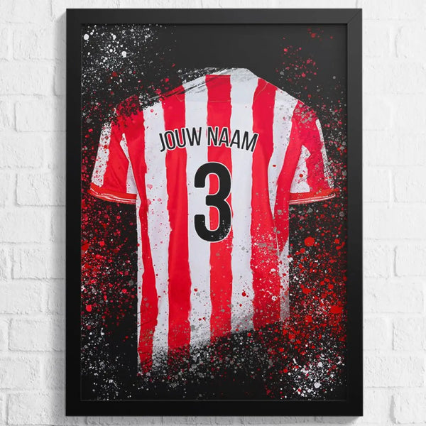 Rood gestreept Voetbalposter - Gepersonaliseerd met naam en nummer – gepersonaliseerd voetbalcadeau