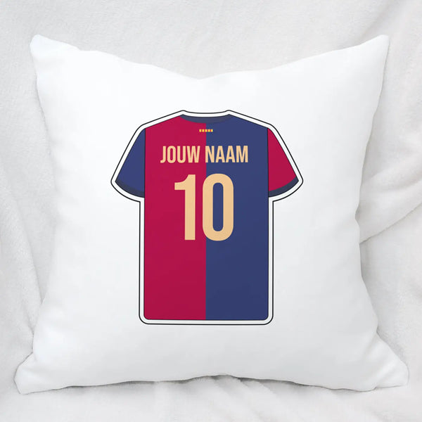 Barcelona Voetbal Kussen - Gepersonaliseerd met naam en nummer – gepersonaliseerd voetbalcadeau