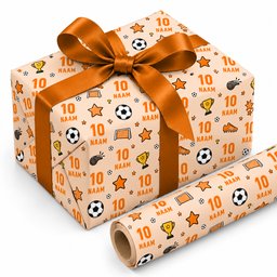 Inpakpapier Voetbal  Oranje - Gepersonaliseerd met Naam – foto 3 van 3