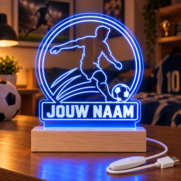 Voetbal LED Lamp met Naam - Schot met rondje – gepersonaliseerd voetbalcadeau