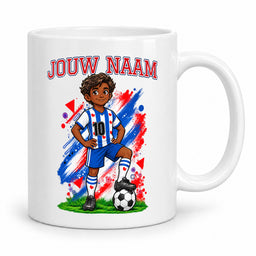 Voetbalmok met voetballer - Gepersonaliseerd met naam en nummer – foto 3 van 4