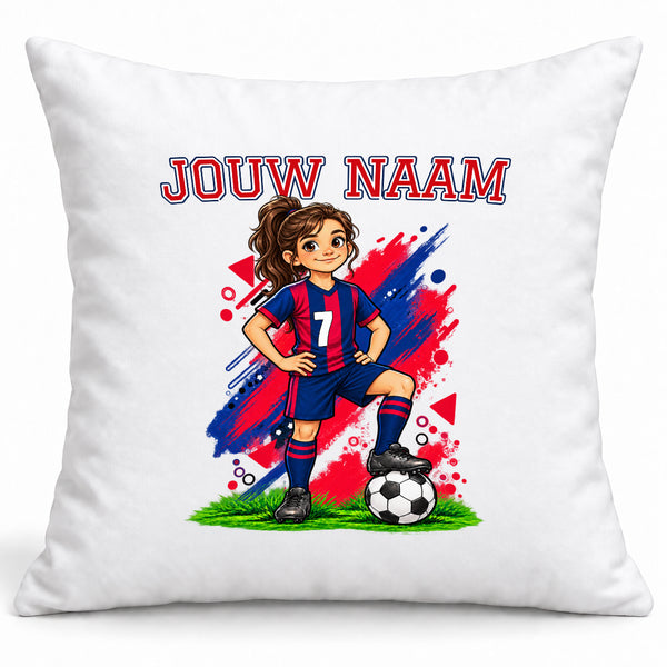 Barcelona Voetbal Kussen - Gepersonaliseerd met naam en nummer – gepersonaliseerd voetbalcadeau