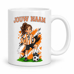 Voetbalmok met voetballer - Gepersonaliseerd met naam en nummer – gepersonaliseerd voetbalcadeau