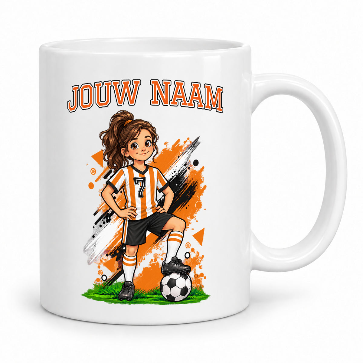 Voetbalmok met voetballer - Gepersonaliseerd met naam en nummer – gepersonaliseerd voetbalcadeau