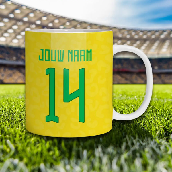 Brazilië Voetbalmok Gepersonaliseerd met naam en nummer – gepersonaliseerd voetbalcadeau