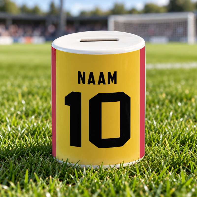 Voetbal Spaarpot - Gepersonaliseerd met naam en nummer – gepersonaliseerd voetbalcadeau