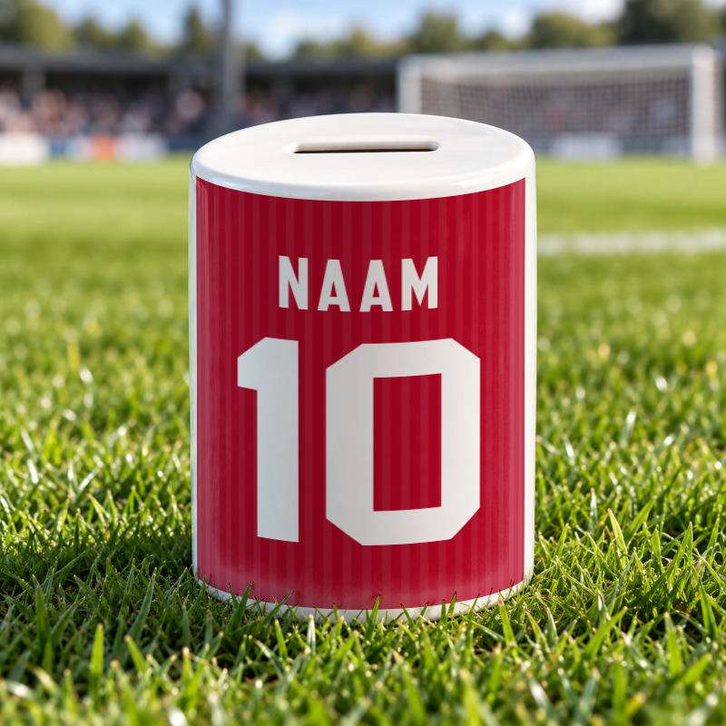 Voetbal Spaarpot - Gepersonaliseerd met naam en nummer – gepersonaliseerd voetbalcadeau