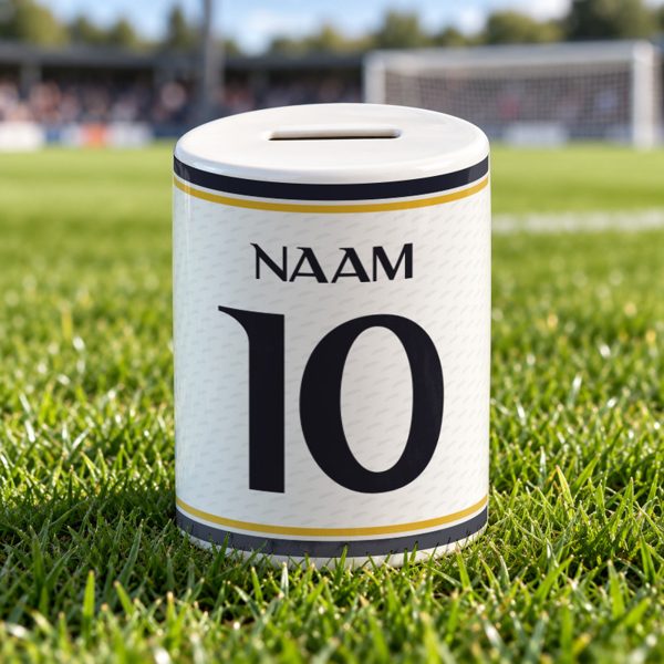 Madrid Voetbal Spaarpot - Gepersonaliseerd met naam en nummer – gepersonaliseerd voetbalcadeau
