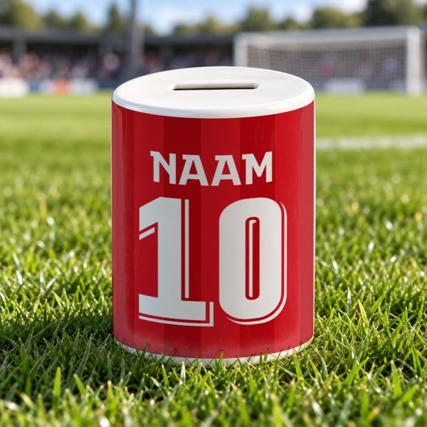 Kampioen Voetbal Spaarpot - Gepersonaliseerd met naam en nummer – gepersonaliseerd voetbalcadeau