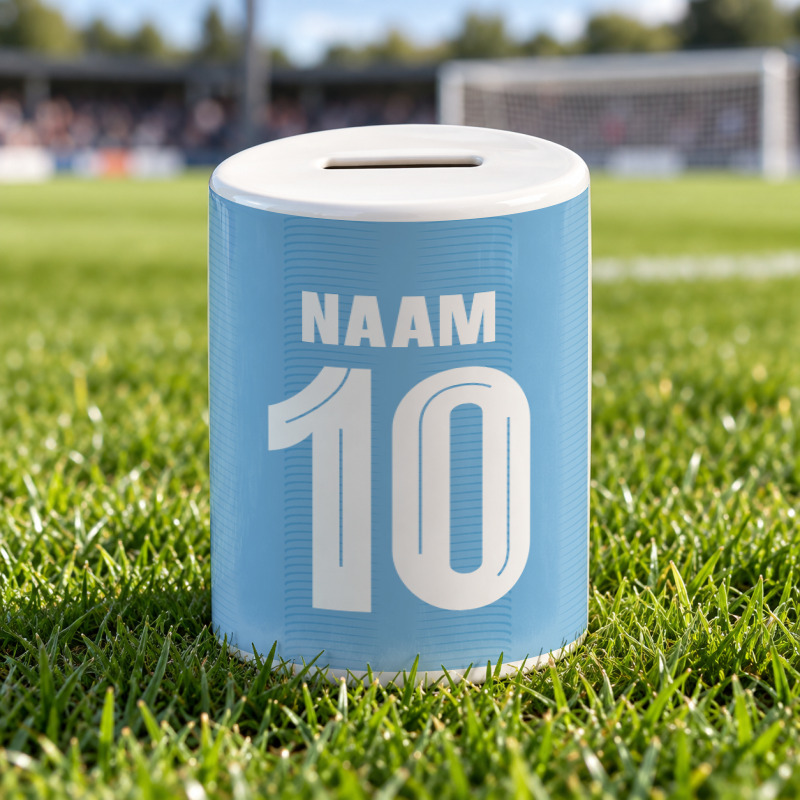 Voetbal Spaarpot - Gepersonaliseerd met naam en nummer – gepersonaliseerd voetbalcadeau