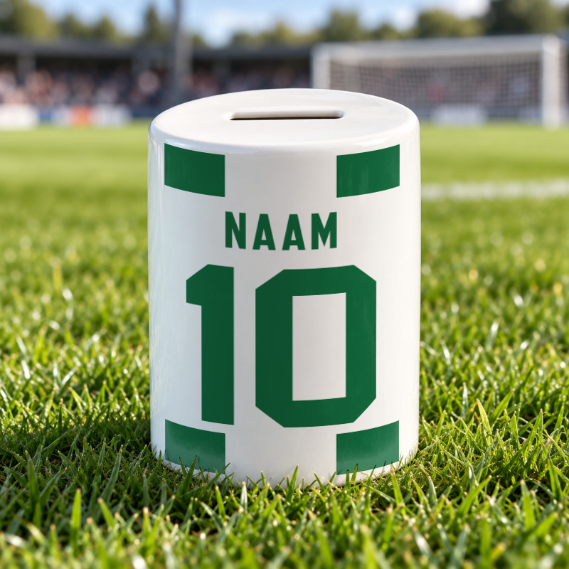 Voetbal Spaarpot - Gepersonaliseerd met naam en nummer – gepersonaliseerd voetbalcadeau