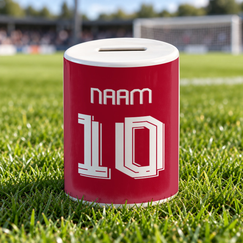 Voetbal Spaarpot - Gepersonaliseerd met naam en nummer – gepersonaliseerd voetbalcadeau