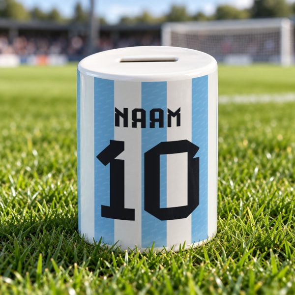 Argentinië Voetbalspaarpot Gepersonaliseerd met naam en nummer – gepersonaliseerd voetbalcadeau