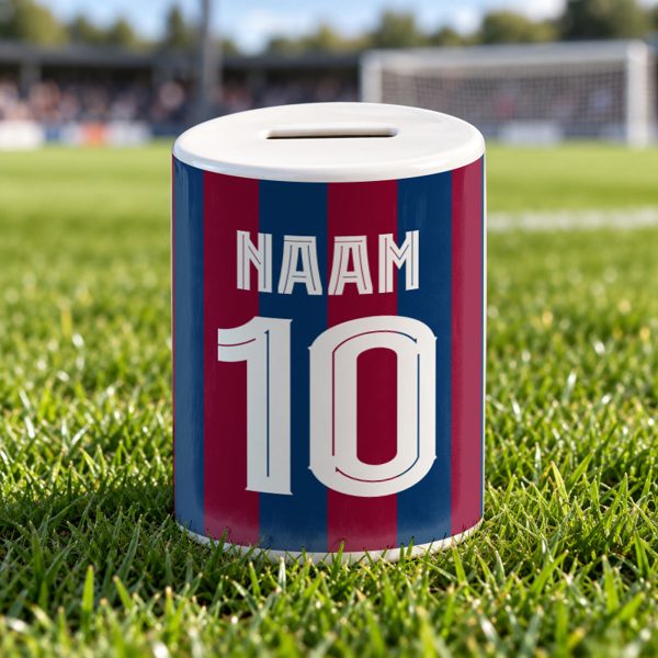 Barcelona Voetbalspaarpot Gepersonaliseerd met naam en nummer – gepersonaliseerd voetbalcadeau