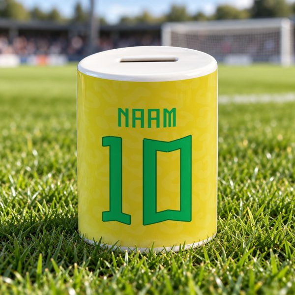 Brazilië Voetbalspaarpot Gepersonaliseerd met naam en nummer – gepersonaliseerd voetbalcadeau