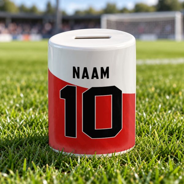 Twaalfde man Voetbal Spaarpot - Gepersonaliseerd met naam en nummer – gepersonaliseerd voetbalcadeau