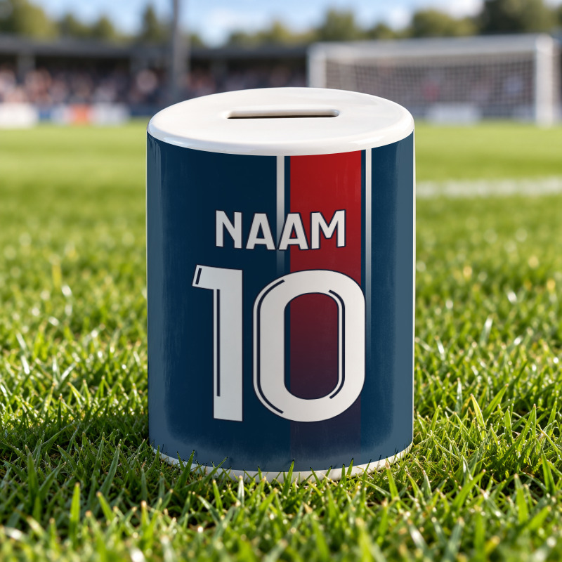 Voetbal Spaarpot - Gepersonaliseerd met naam en nummer – gepersonaliseerd voetbalcadeau